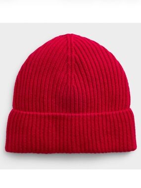 Red pure cashmere ribbed tuque hat beanie new NWT